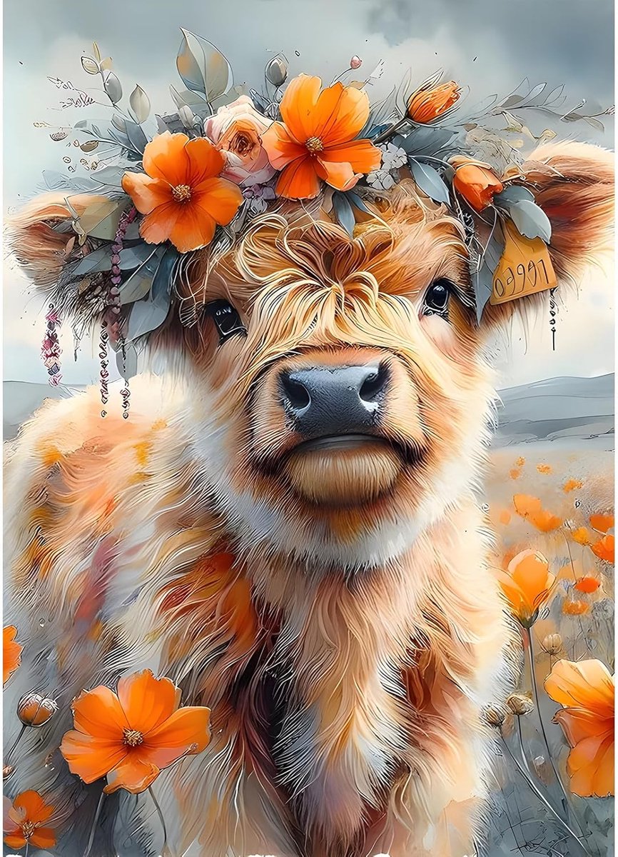 Diy Highland Koe Diamant Schilderij Kits voor Volwassenen, 5D Koe
