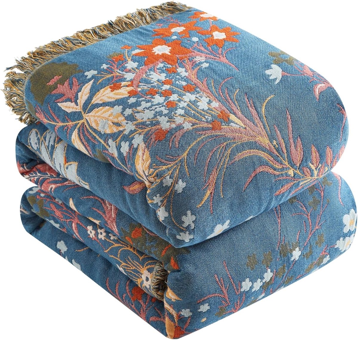 Boho Bedspread van 100% Katoen, Dubbelzijdige Muslin Deken met Franje, Ideaal als Cozy Sofa Deken en Bedsprei 230x250cm