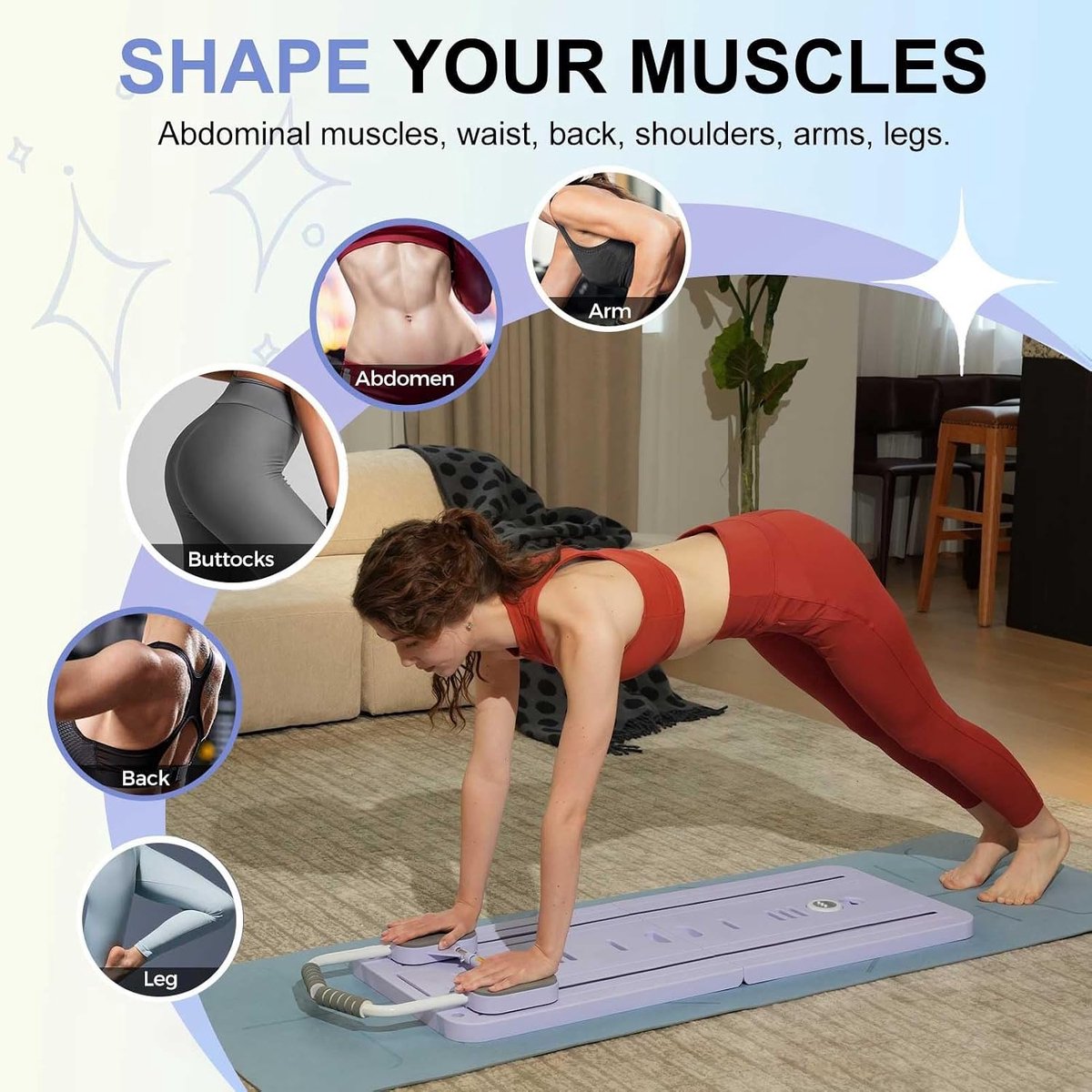 Board Set met Pilatesstang en Weerstandsband voor Thuisgym Opvouwbare