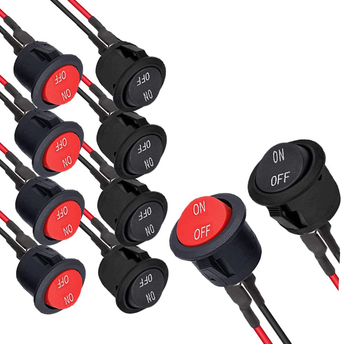 SnelShoppen - 10 Stuks Ronde Rocker Schakelaars, ON-OFF Toggle Schakelaar, 12V SPST Mini Rocker Schakelaar, 20mm, 2-Pin, 6A/250V, 10A/125V AC voor Mot