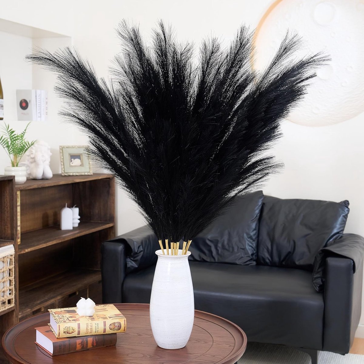 SnelShoppen - Premium Kunst Pampasgras Zwart Hoog 8 Stuks 110cm Geen Montage Luxe Fluffy Lange Kunstveren Bloemen voor Boho Woonkamer Decoraties