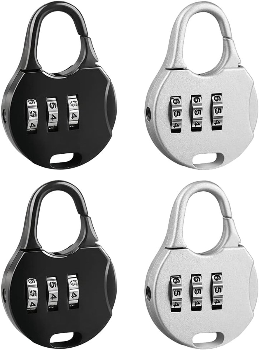 SnelShoppen - 3 Digit Combinatieslot Mini Combinatieslot Verstelbaar Hangslot voor Koffer, Rugzak, Reistas, Kluisjes, Sieradendoos, 4 Stuks, Zwart, Zi