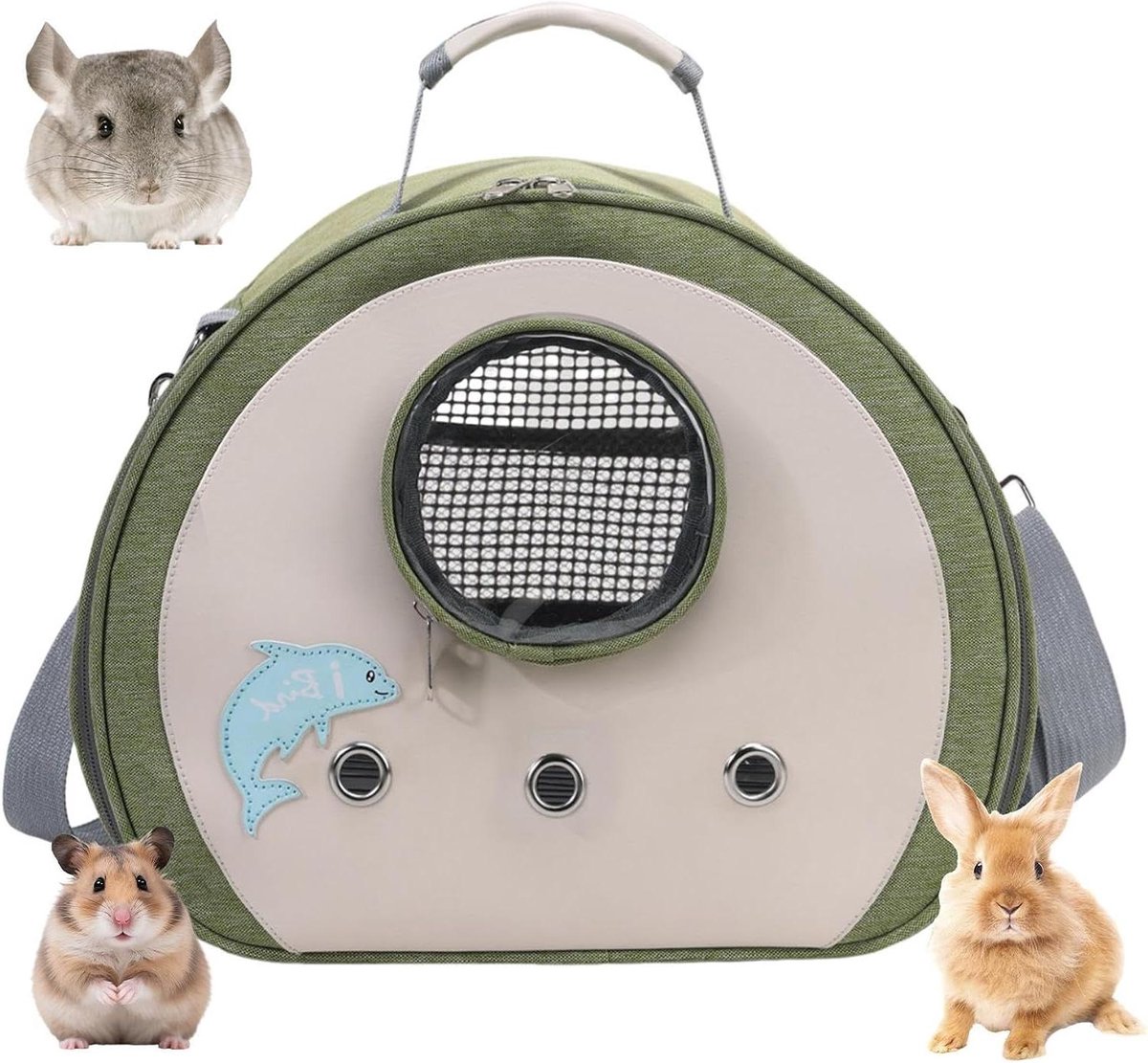 Hamster Transport Tas - Draagbare Huisdierenkooi - Reizen met Huisdieren - Ademende Mesh Panelen - 33x24x29cm - Groen