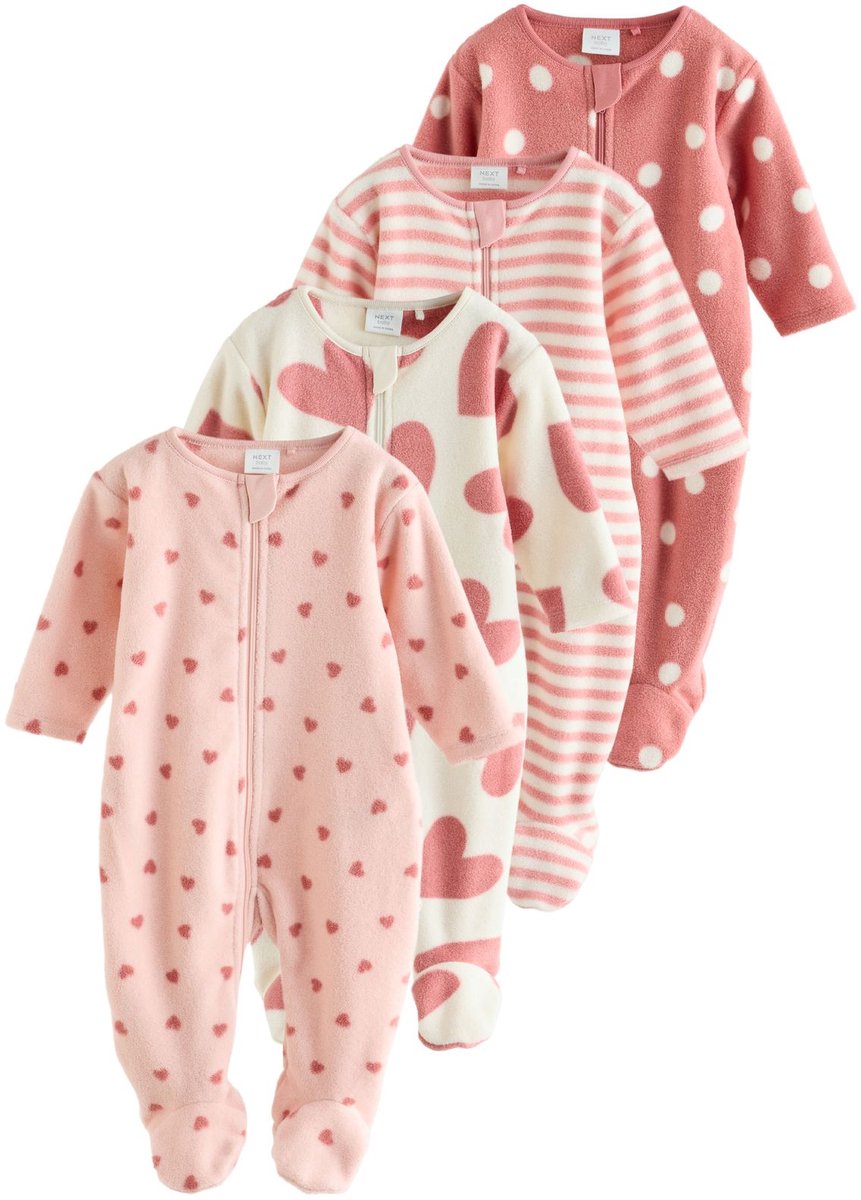 Next - Meisjes - Set van 4 babypyjama's van microfleece met tweewegrits - Roze