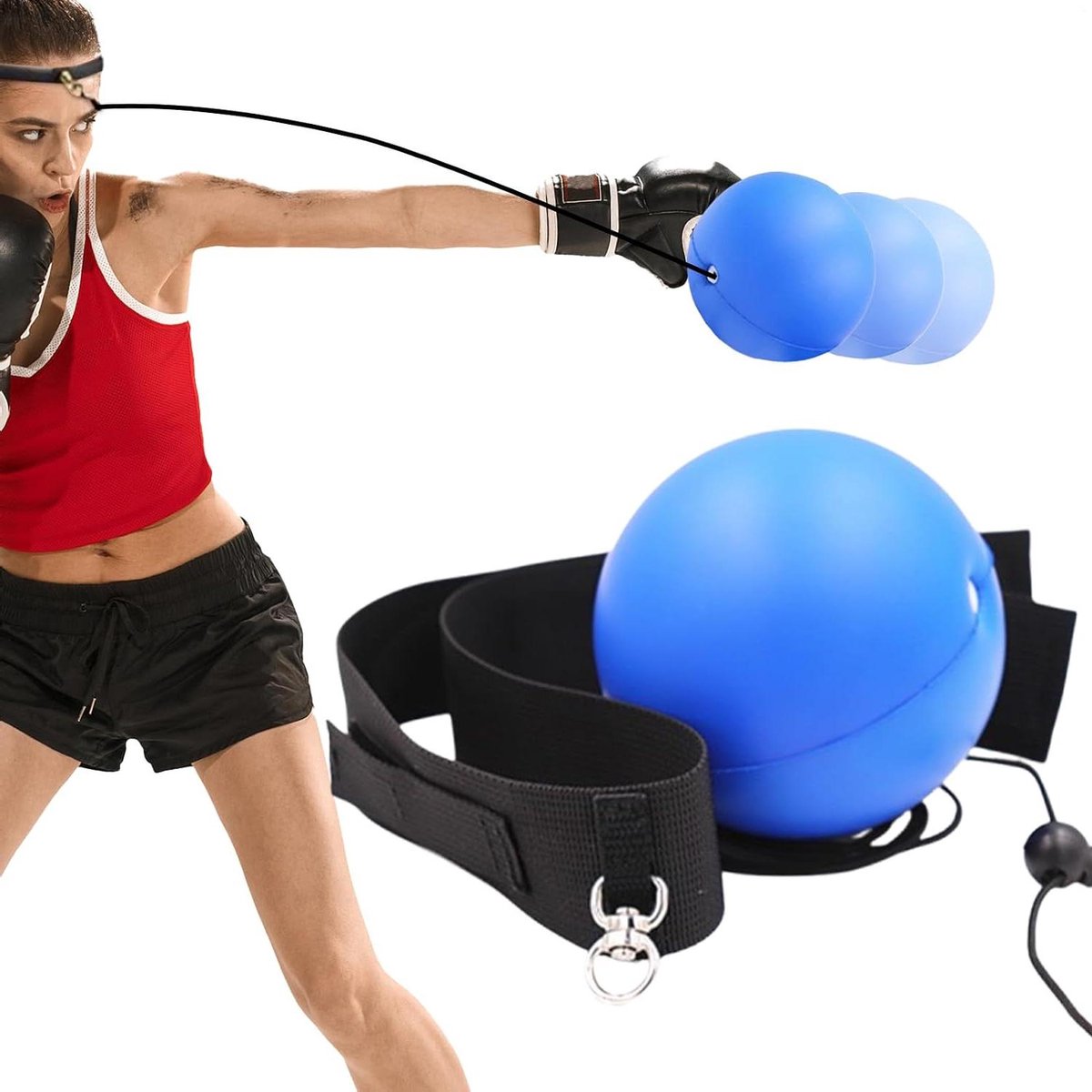 Reflexbal Boksen - Boksbal Hoofdband - Verbeter Coördinatie - Verstelbare Hoofdband - 9 cm Diameter - Blauw