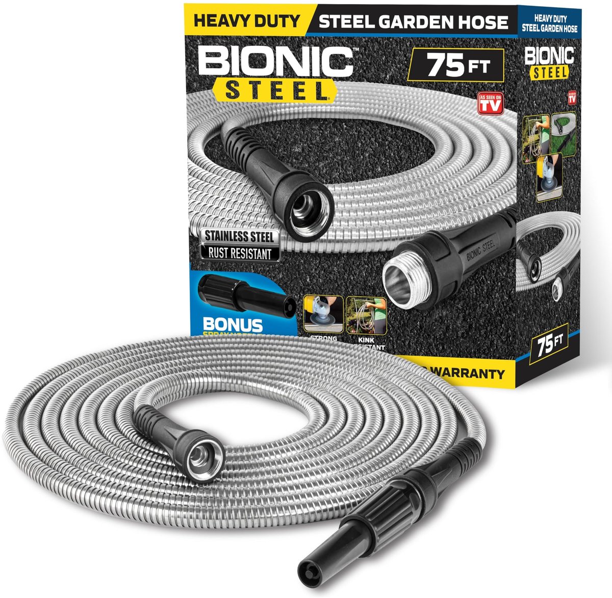 SnelShoppen - BIONIC STEEL Tuinslang 75 meter - Flexibele, Knikvrije, Roestvrijstalen Waterslang - Ultralicht, Breekbestendig, Gemakkelijk op te Rolle