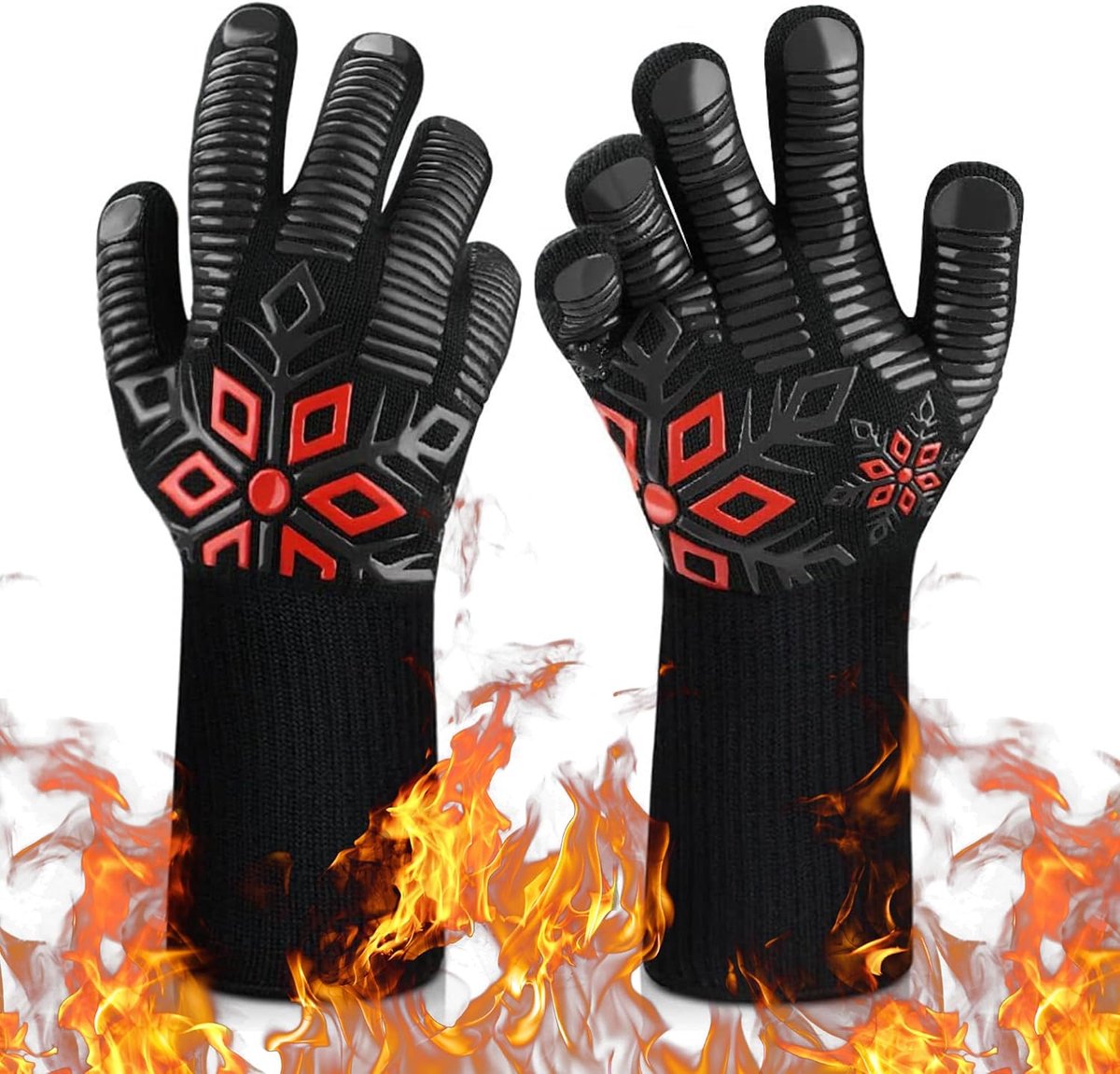 Handschoenen, Hittebestendige Ovenwanten 800℃ / 1472℉, Antislip, Flexibele Siliconenhandschoen, Ideaal voor Oven, Keuken, Grill, Barbecue, Friteuse of Kampvuur.