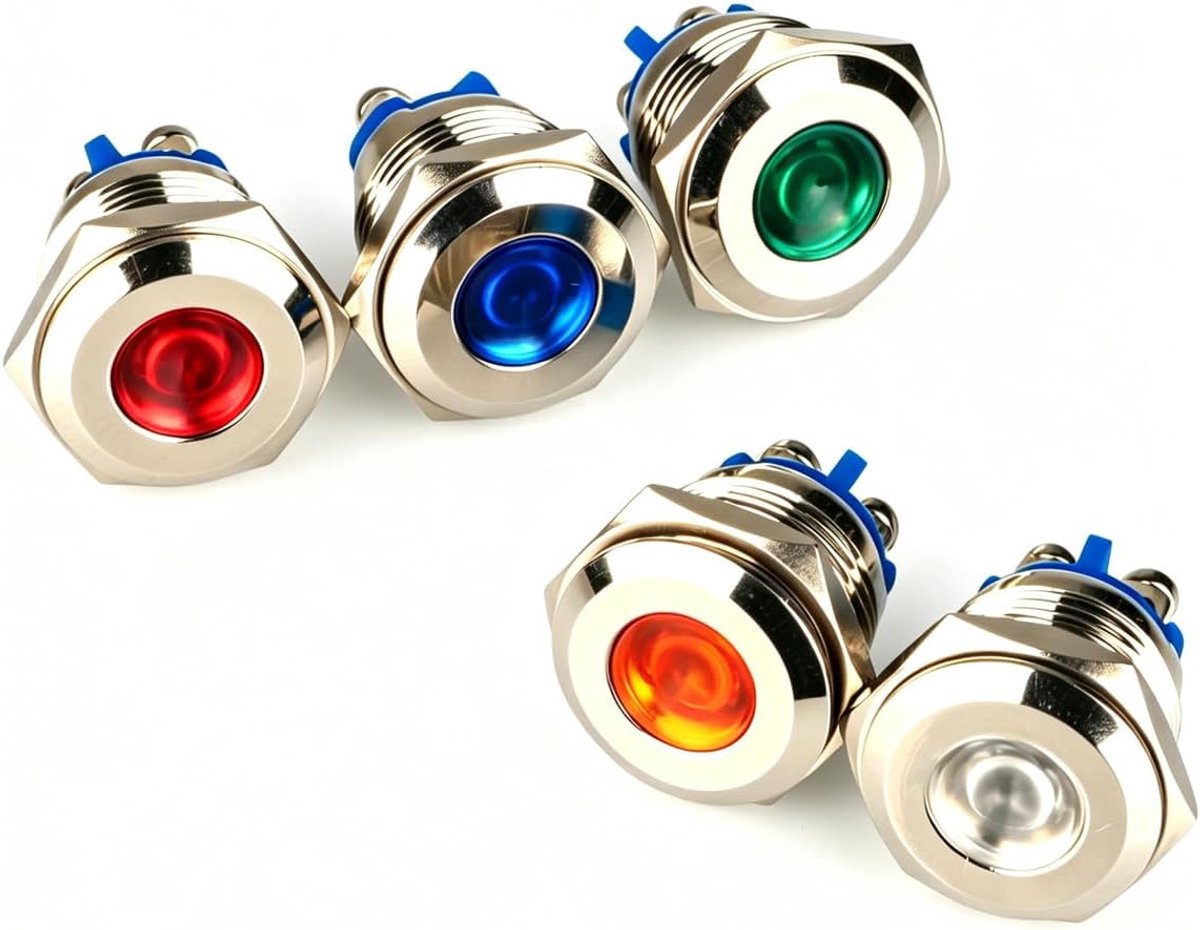5pcs 16mm 230V AC RVS Waterdichte LED Indicator Licht Schroef Terminals Metalen Omhulsel Piloot Custom Dash Signaal Lamp