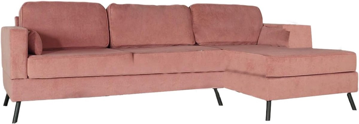 Hoekbank Lizza 269 cm - Roze velvet - Design met gemakkelijke montage - Comfortabele loungehoek - ShopVlot