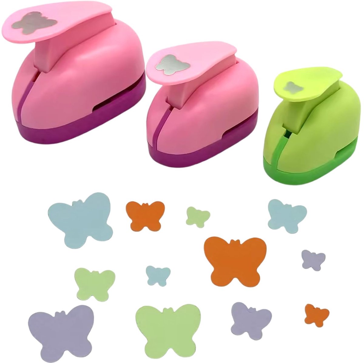 3 stuks papierstans, perforatieset, vlindervormige gaten, geschikt voor knutselwerk, verzamelalbums, wenskaarten, verkrijgbaar in de maten 10/15/25 mm (vlinders)