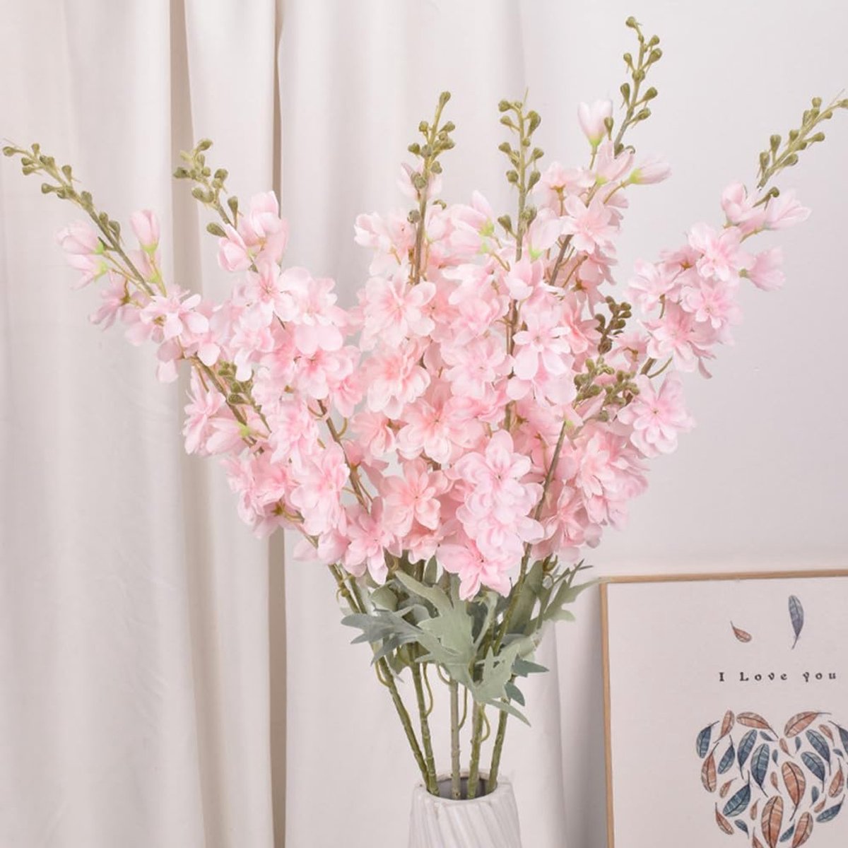 5 stuks kunstmatige Delphinium Ajacis bloemen, 86 cm lange steel nep