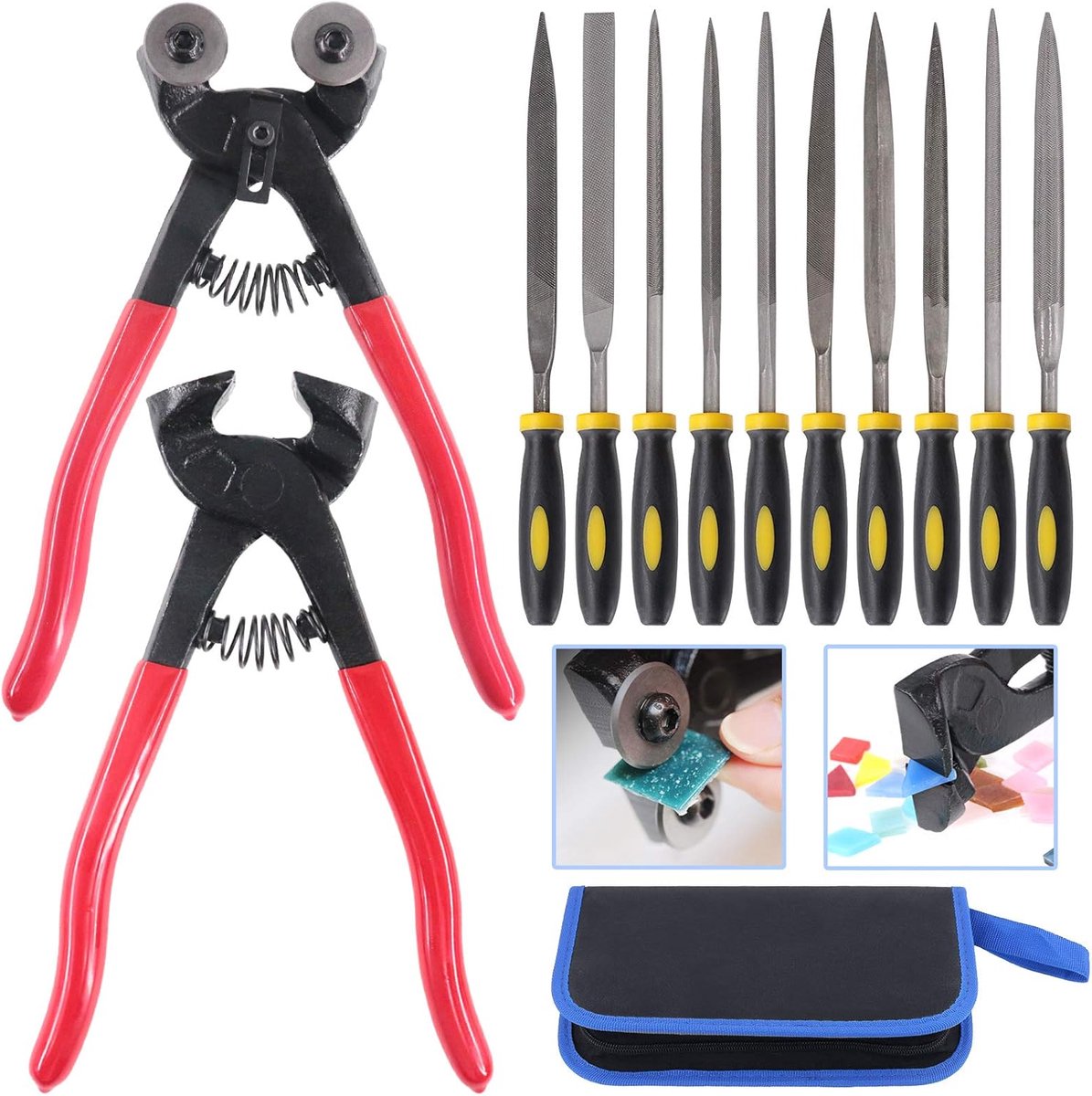12 stuks mozaïek gereedschap set, zware wielen glas mozaïek tangen en