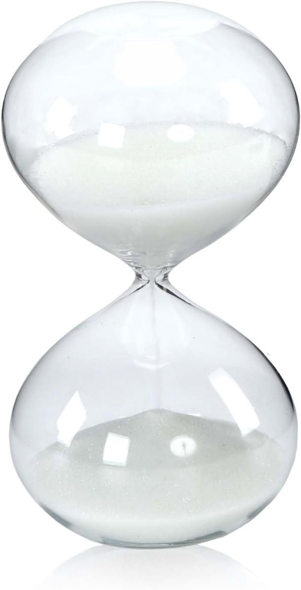Zandloper met golvende vorm, 5 minuten, wit zand, decoratieve glazen