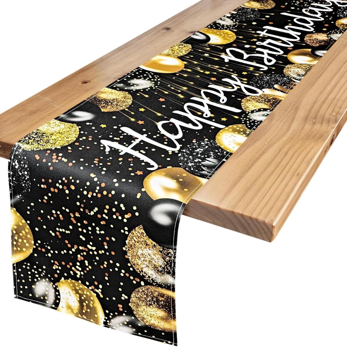 Tafelloper Happy Birthday, Zwart Goud