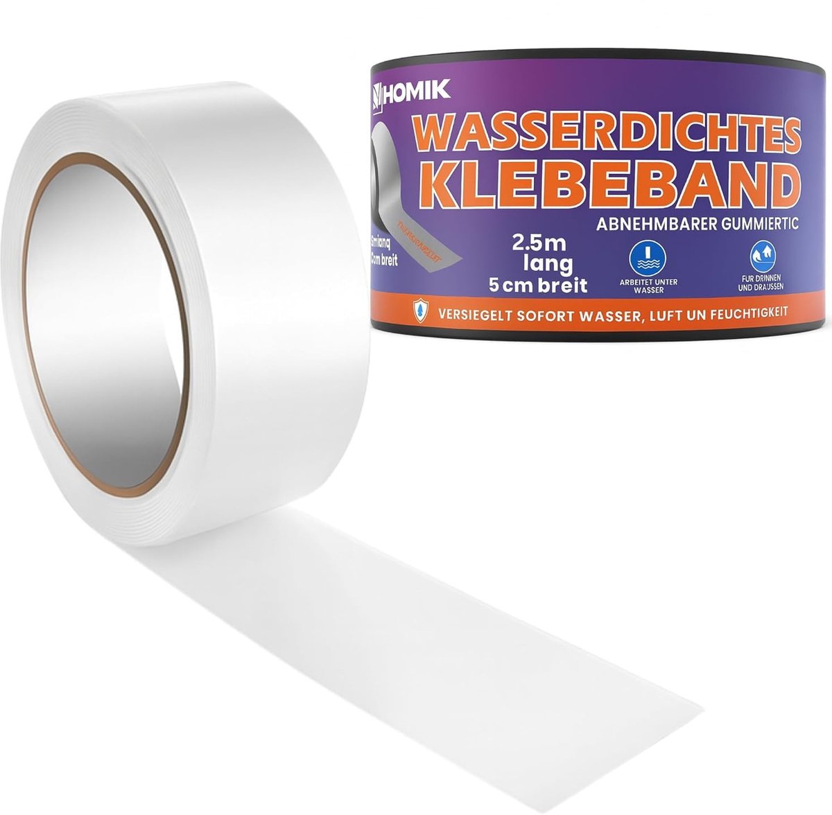 SnelShoppen - Extreem Sterke Witte Waterdichte Lijmtape 5cm x 2.5m - UV Bestendige Duct Tape voor Buiten en Binnen - Zelfklevende Reparatietape voor C