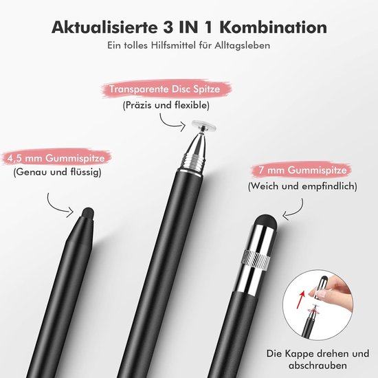 3-in-1 Tabletpen Set met Rubberpunt, Schijfpunt en 2 Zuignapdoppen — afbeelding 5