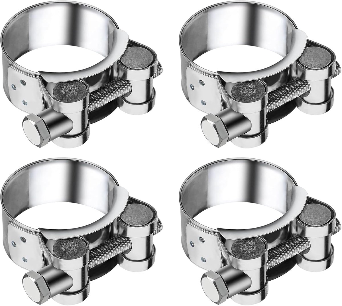 roestvrij staal, 44-47 mm, scharnierboutklem, bandbreedte 20 mm, 4 stuks slangklemmen, universele klem voor motoruitlaatpijp, waterbuis, slangen