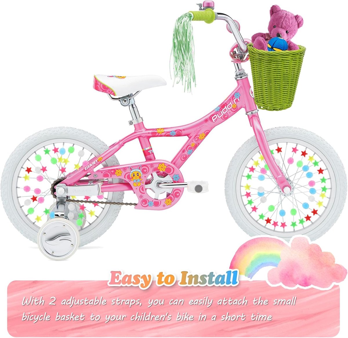 SnelShoppen - Kinderen Fietstas, Gevlochten Fietstas met 72 Kleurrijke Fietsspeakers, Decoratie, Geschikt voor Kinderfietsen 12-20 Inch