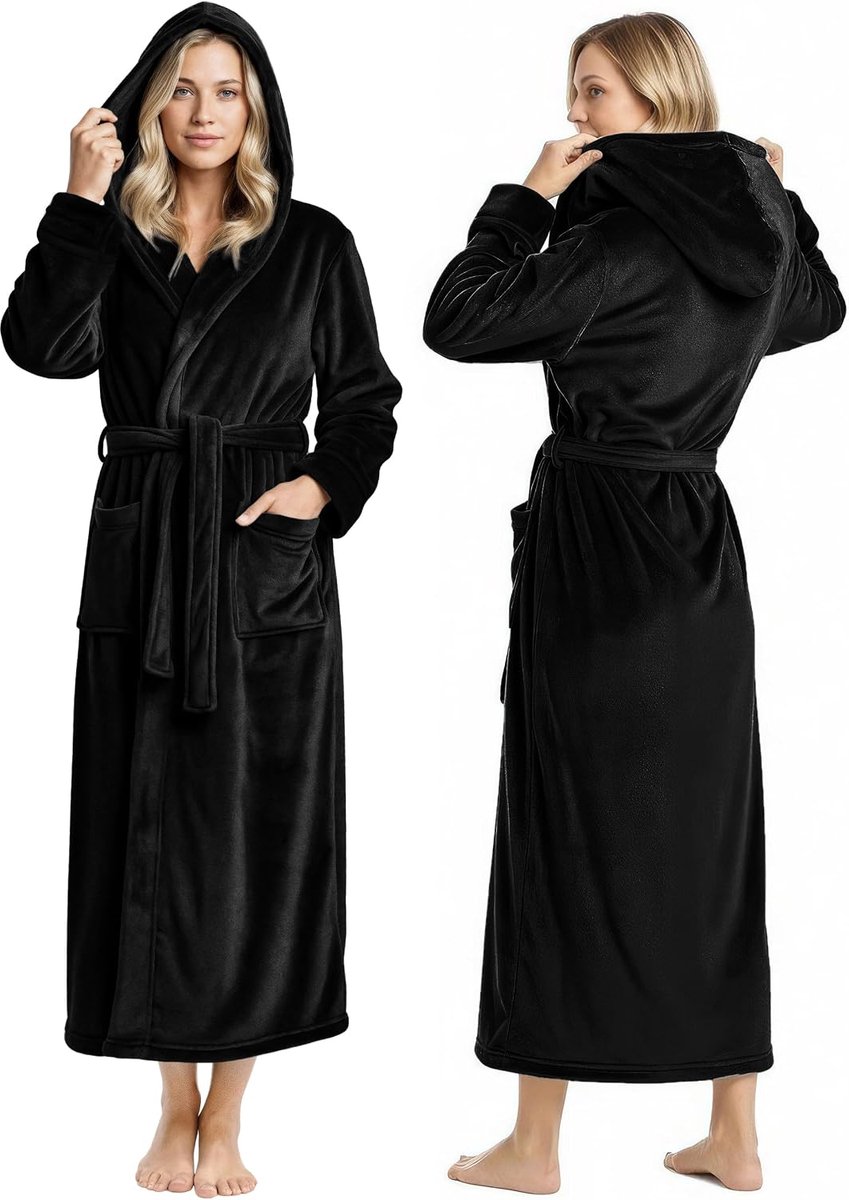 Threads Fleece badjas met capuchon voor dames, pluche, lange badjas