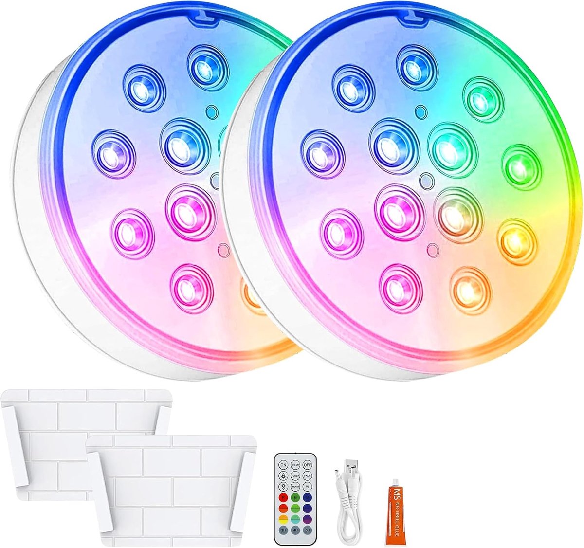 SnelShoppen - Onderwater Lichten voor Zwembad, 2 Stuks met Afstandsbediening, IP68 Waterdicht, 13 RGB Lichten, LED Vijver Lichten voor Tuin, Zwembad,
