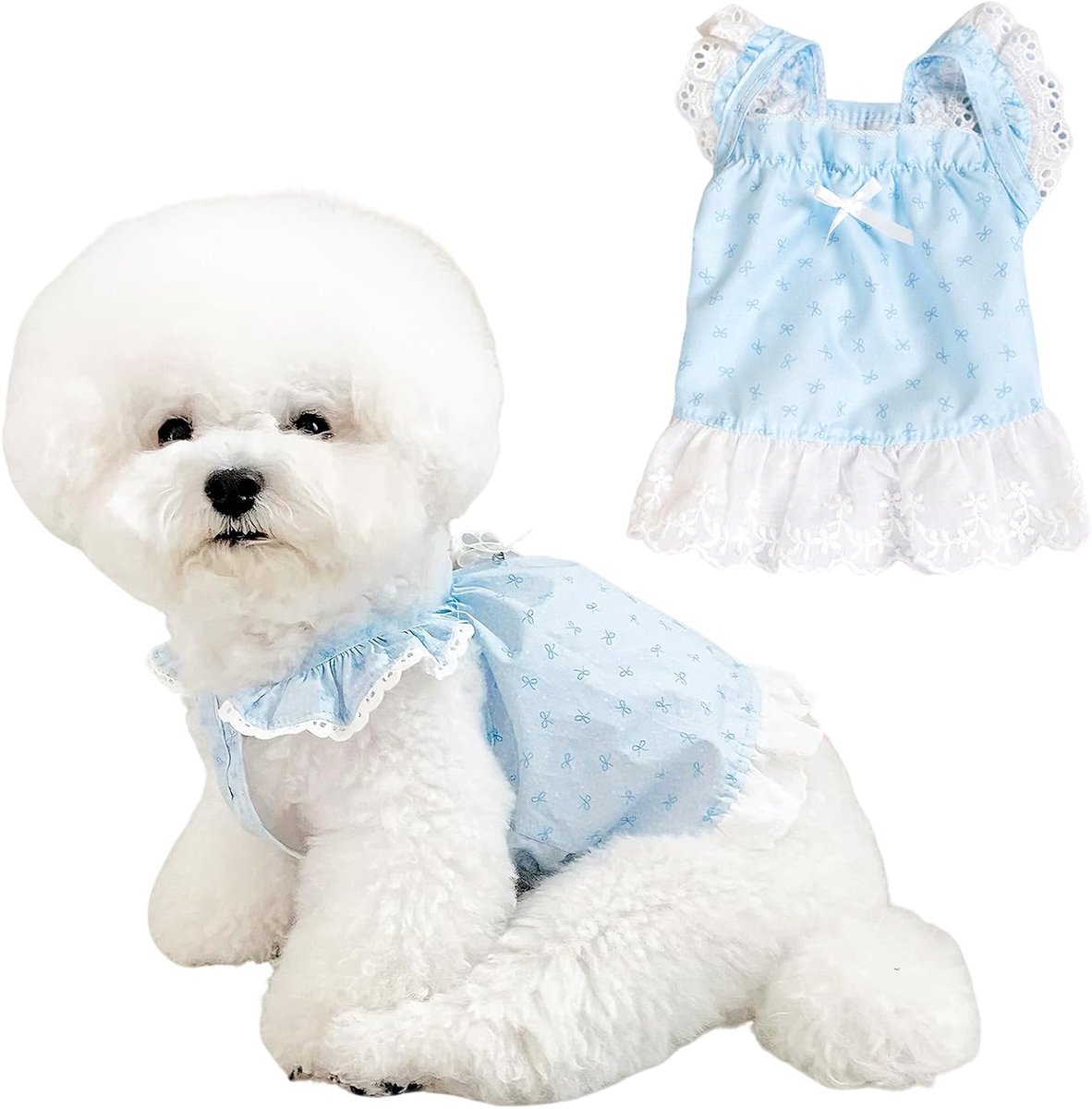Hondenjurk voor huisdieren, maat XS maat bloemenprint zomerkleding, ruches trim puppyshirts voor kleine honden, blauw en roze, 2 stuks (blauw, medium (5-10 lbs)