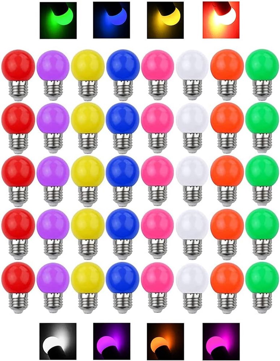 Set van 40 3 W led-gloeilampen, E27, dikke sokkel, 3 W, 240 lm, 220 V-240 V, AC, meerkleurig, kleurrijk, led, sfeerlicht voor thuis, decoratie, bar, party, KTV