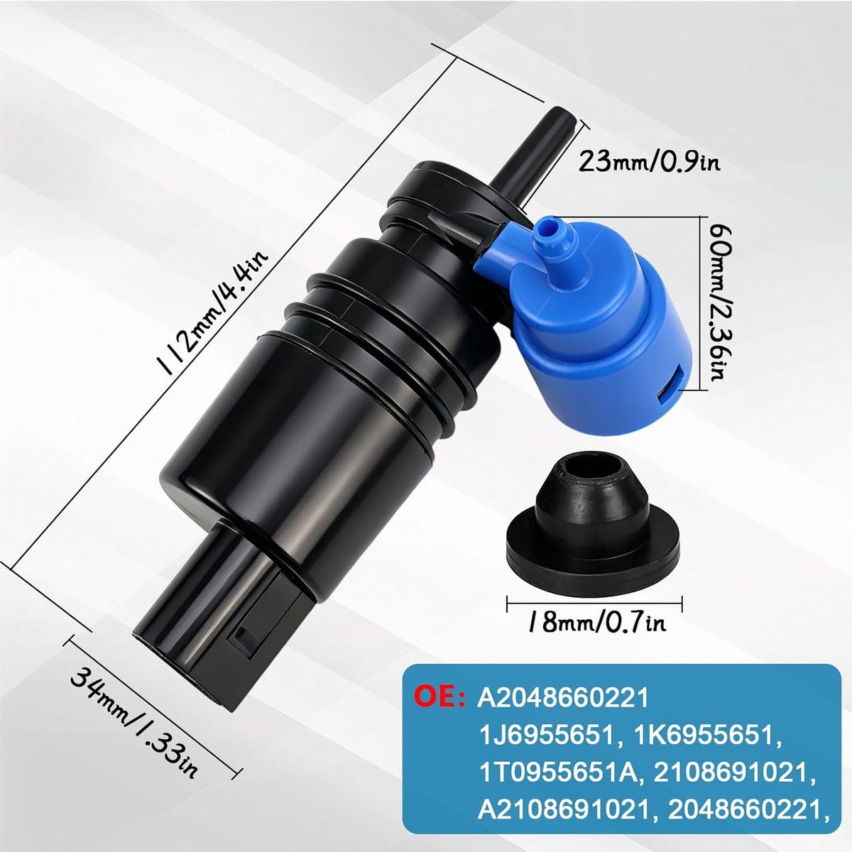 Waswaterpomp voor ruitenreinigingssysteem 1K6955651, compatibel met VW Golf Passat Touran T4 T5 T6 T7 Audi A1 A3 A4 A5 A6 A7 A8 Mini Porsche Seat Skoda BMW Ford ruitenwaspomp