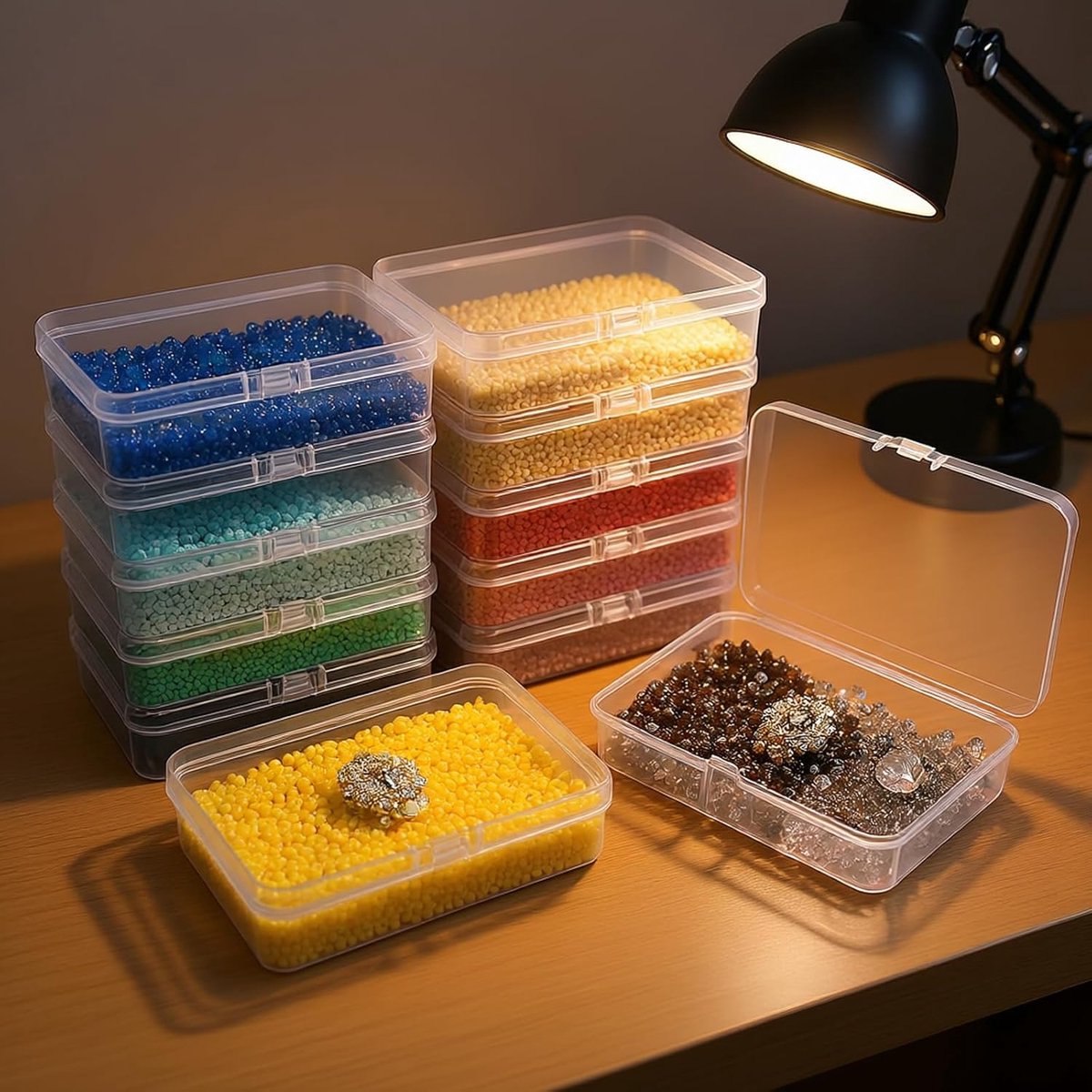 doorzichtige plastic opbergcontainers met scharnierend deksel voor kralen en andere kleine knutselartikelen, 12 stuks (11,4 x 8,4 x 2,8 cm)