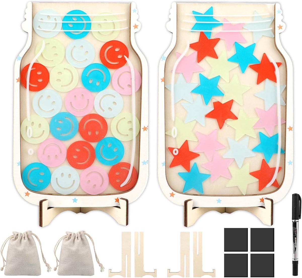 SnelShoppen - Set van 2 Beloningspotten met Ster en Glimlach voor Kinderen, Magnetische Beloningspotten voor Klaskamers, Zindelijkheidstraining, Huish