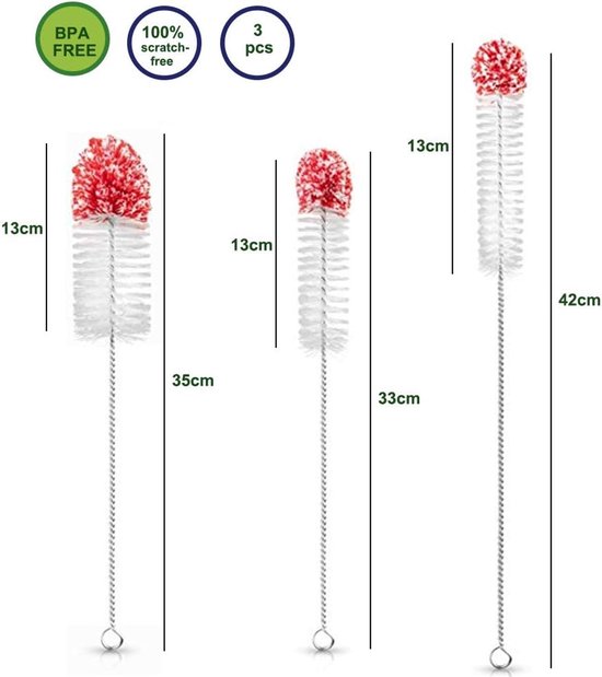 Thijox - 3-Pack Flessenborstels voor Lange Smalle Hals Flessen - Krasvrij Schoonmaken met Zacht Katoen en Nylon - Ideaal voor Waterflessen, Tumblers e van Thijox — afbeelding 5