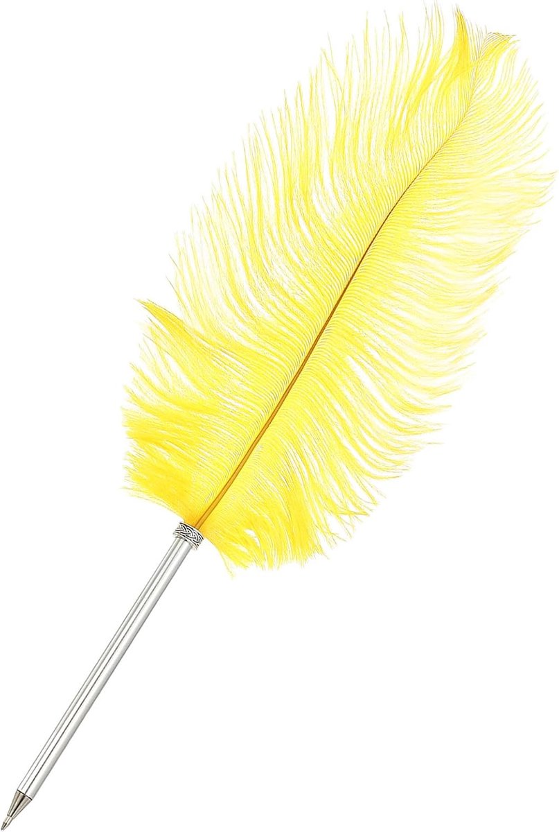 30cm/12 veren balpen, 1 stuk inkt vintage ganzenveer verfijnd vergulde dip pen voor kalligrafie schrijven handtekening huwelijkscadeau, geel
