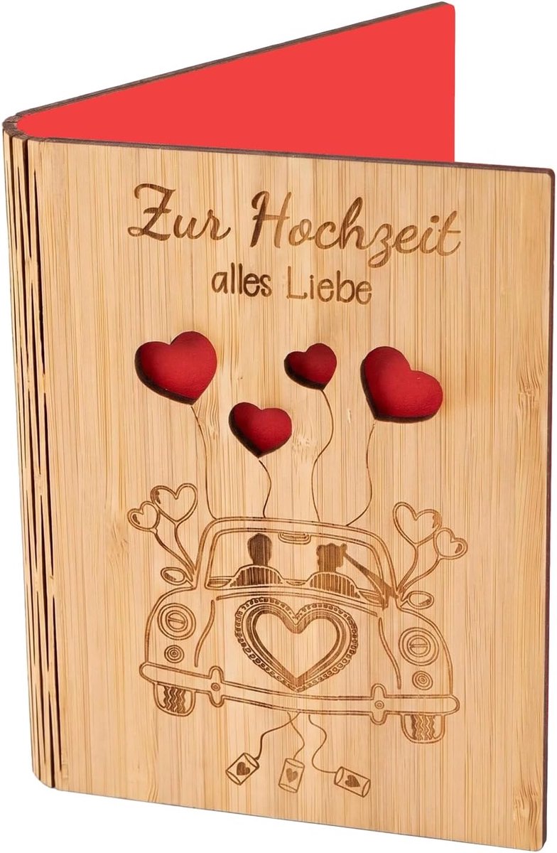 Persoonlijke bruiloftskaart van hout als geldgeschenk voor bruiloft