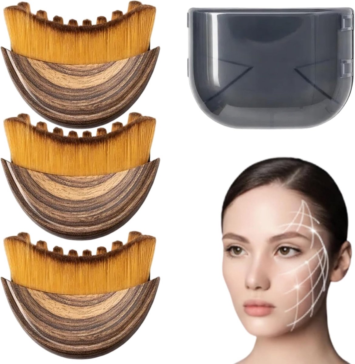 SnelShoppen - Lymfemassageborstelset 3 Stuks met Opbergdoos - Droogborstels voor Gezicht en Lichaam - Lymfedrainage Massage - Voor Contouring en Verzo