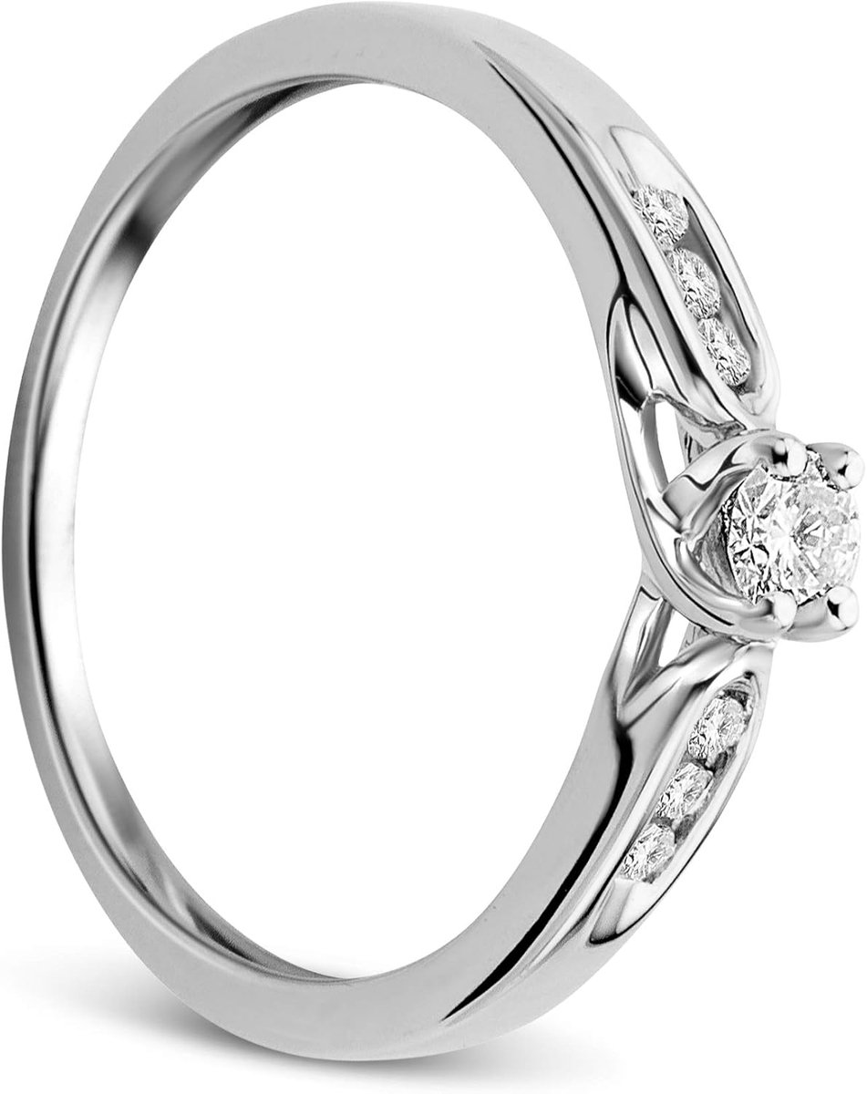 Damesring witgoud 0,20 karaat diamant verlovingsring 9 karaat (375) goud en diamanten briljant, Goud, Diamant