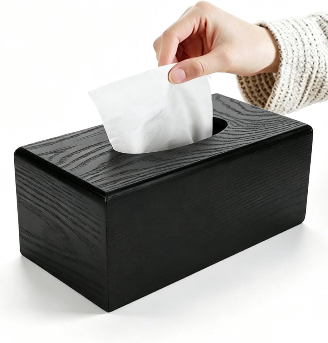 SnelShoppen - Tissue Box Houder Zwart Houten Servetten Opbergbak Rechthoekig Decoratieve Tissue Container voor Thuis Kantoor Restaurant Hotel