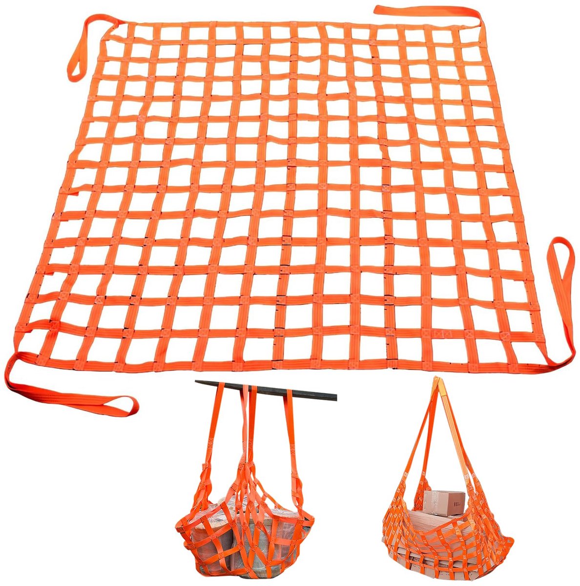 SnelShoppen - Ophangnet 1 x 1 m - Lastlifter net met 300 kg draagvermogen - Polyester lussen voor verticaal heffen, transport en vergrendeling - Hoogw