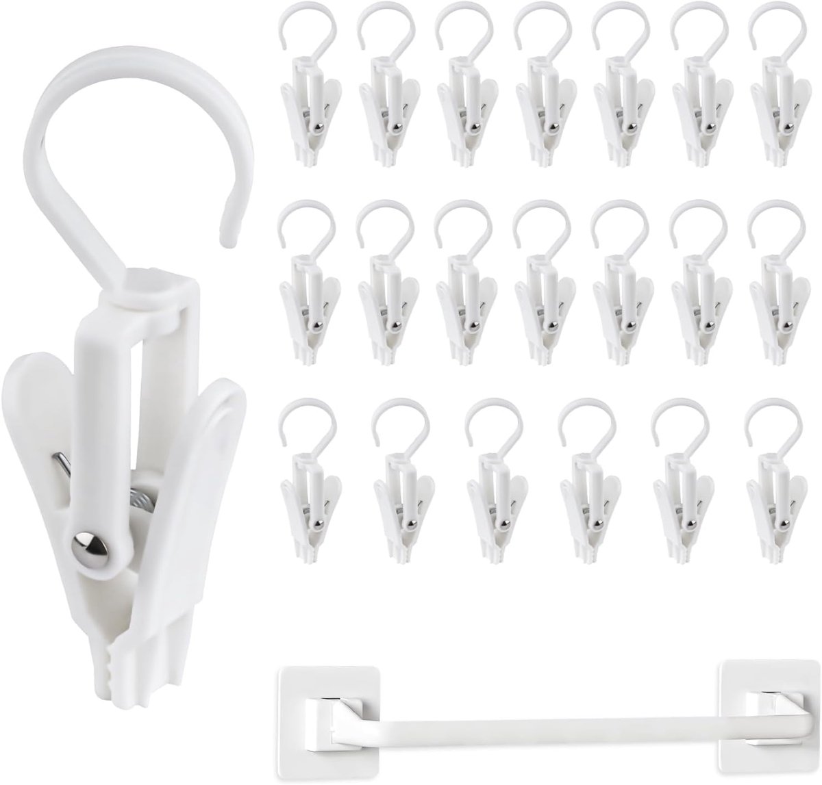 SnelShoppen - 20 Stuks Draagbare Washaakjes Plakclips met Zelfklevende Handdoekhanger, Slijtvast Plastic Hangers Clips, Multifunctionele 360° Draaibar