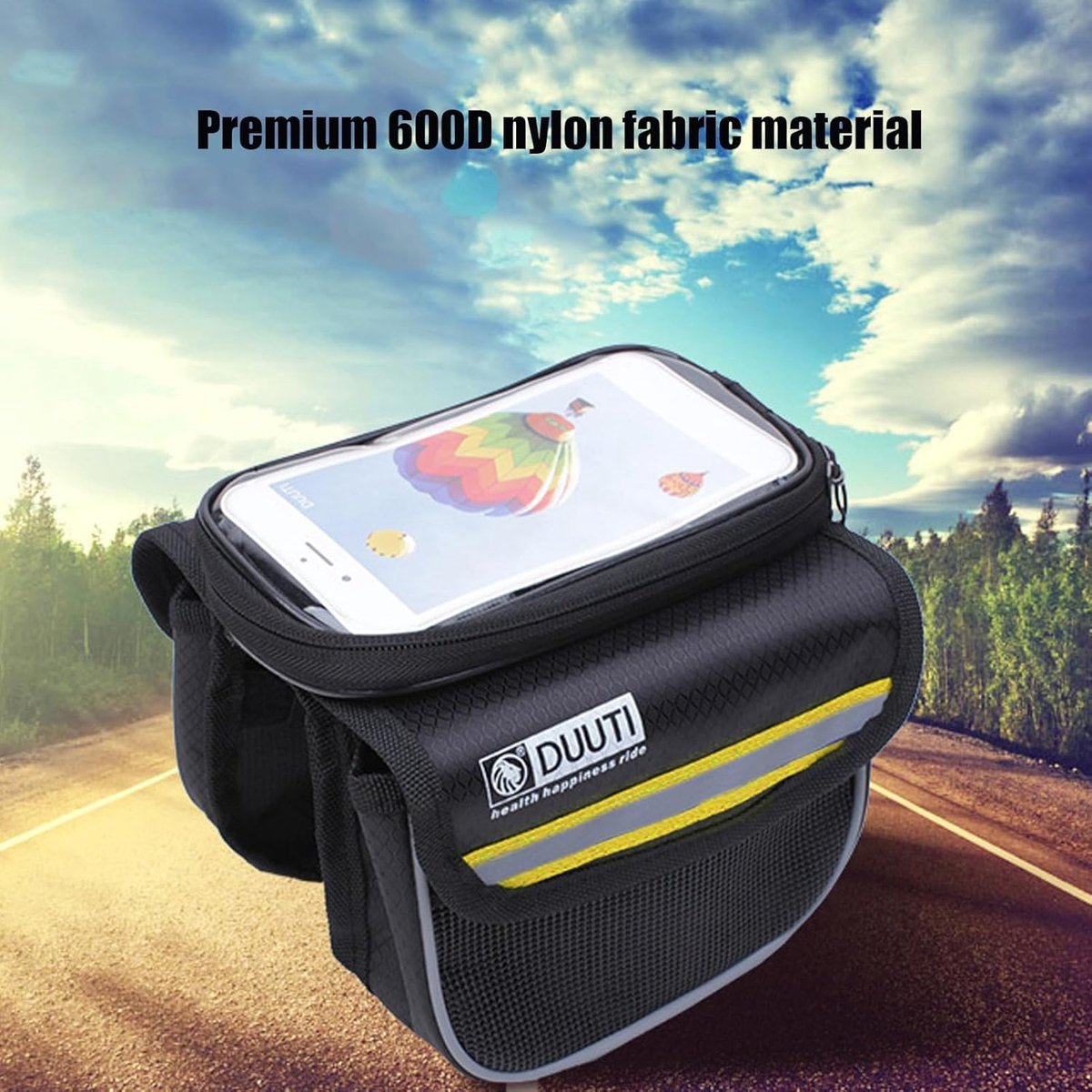 SnelShoppen - Fietstas voor het Frame, Waterdichte Telefoonhouder voor Fiets, Nylon Fietstas met Grote Capaciteit voor Mobiele Telefoons 3.5-4.8 Inch