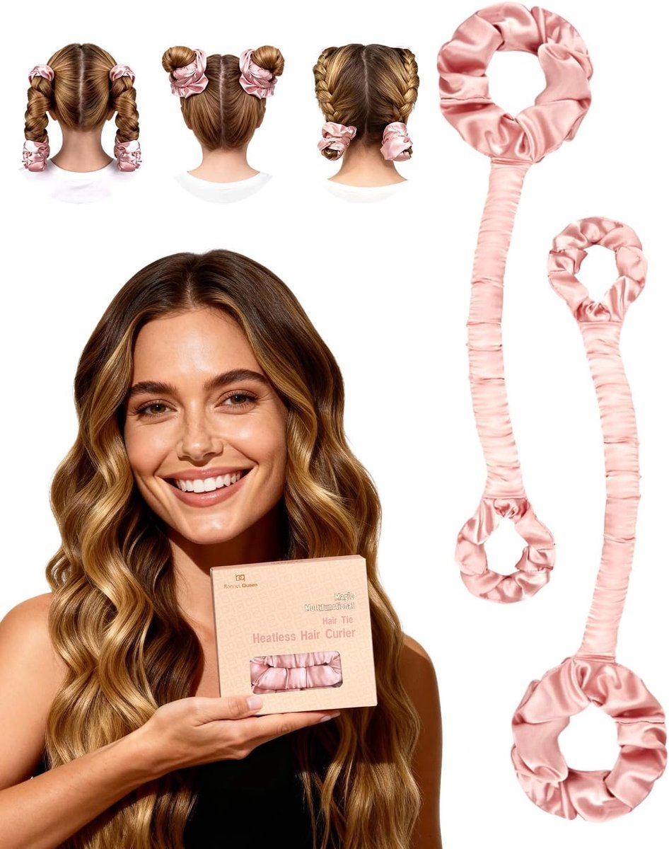 SnelShoppen - Heatless Krulset - BONNET QUEEN Satin Krulband - Haarrollers zonder Hitte - 2 Stuks - Roze - Voor Gezonde, Veerkrachtige Krullen - Ideaa