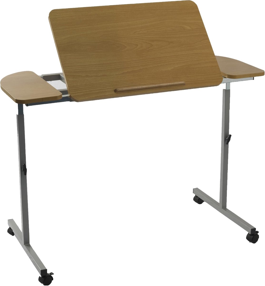 SnelShoppen - Verstelbare Overbedtafel met Wielen en Kantelfunctie - Ideaal voor Laptopgebruik - Hoogte en Breedte Aanpasbaar - Stabiliteit door 4 Zwe