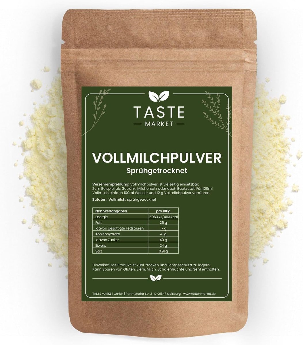 SnelShoppen - Volle melkpoeder, 5 kg, 26% vet, gedroogde melk, ideaal voor koken, reizen en noodvoorraden