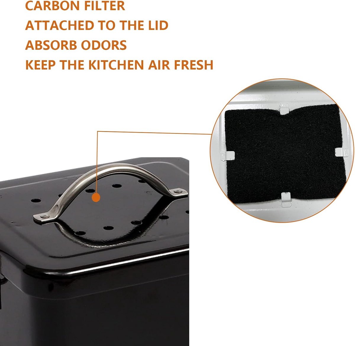 SnelShoppen - RVS Compostbak Keuken 1 Gallon - Compostemmer met Deksel en Houtskoolfilter - Duurzaam en Roestvrij - Zwart voor Keuken, Tuin en Afvalsc