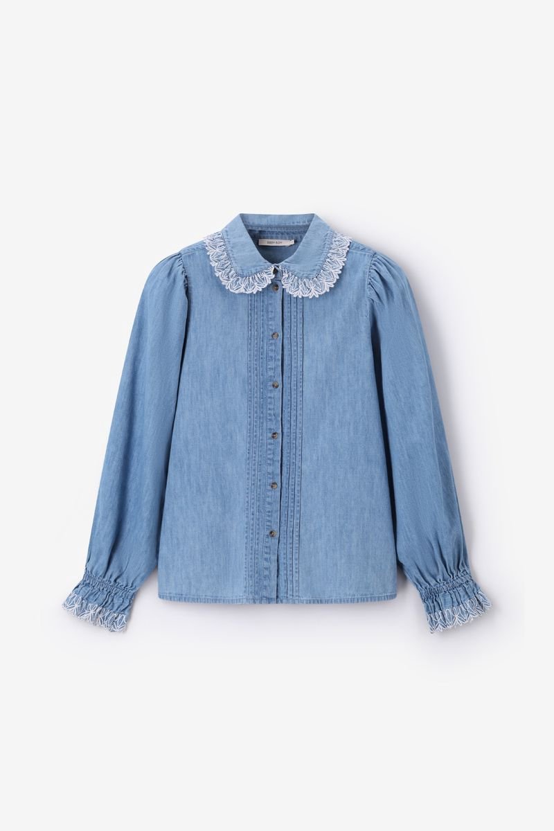 Sissy-Boy - Lichtblauwe denim blouse met embroidery