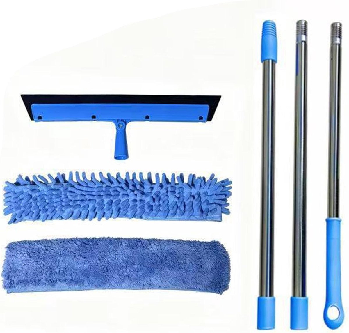 Raamwisser Kit - Raamtrekker Schoonmaker - Ramen Zemen - 2-in-1 Dubbele Functie - Uitschuifbaar - Blauw