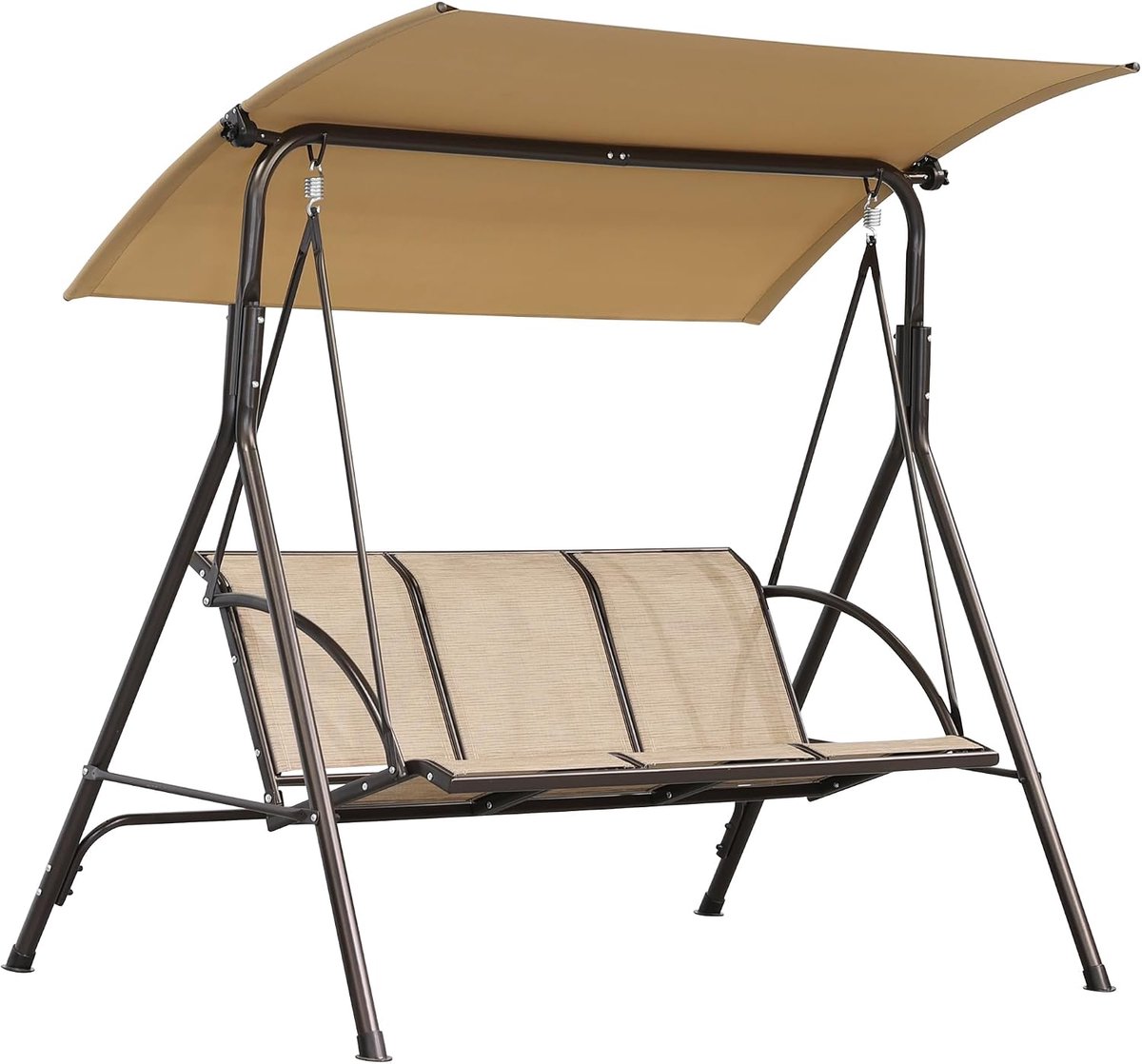 SnelShoppen - Tuinschommel met 3 Zitplaatsen, Hangmat met Dak en Teslin Stoelen, Tuinmeubel 170x110x152cm (Bruin) - Ideaal voor Buiten, Zonbescherming