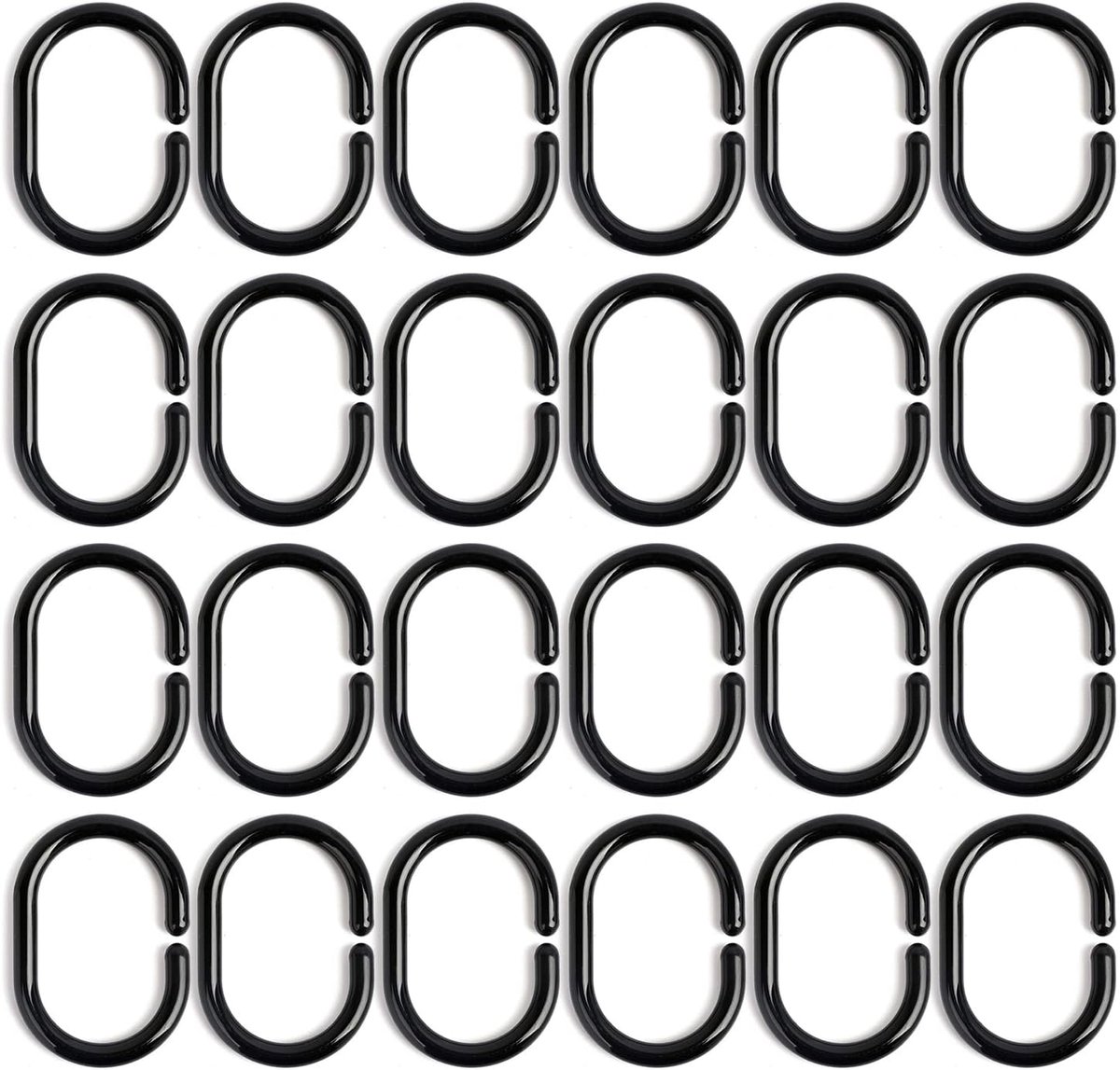 SnelShoppen - 24 Zwarte Plastic Douchegordijnringen C-vormige Haakjes Douchegordijn Accessoires Voor Douche Rails (4.3 * 6cm)