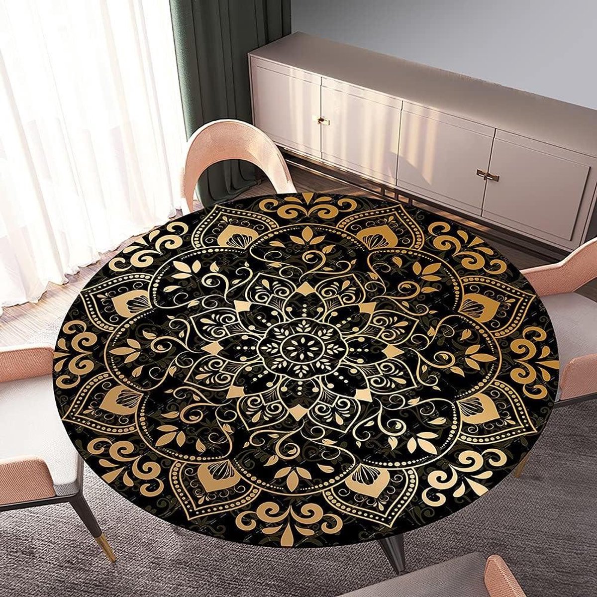 Ronde Tafelkleed - Tafelhoes Elastisch - Keuken en Feest - Waterafstotend Polyester - 120 cm Rond - Antraciet
