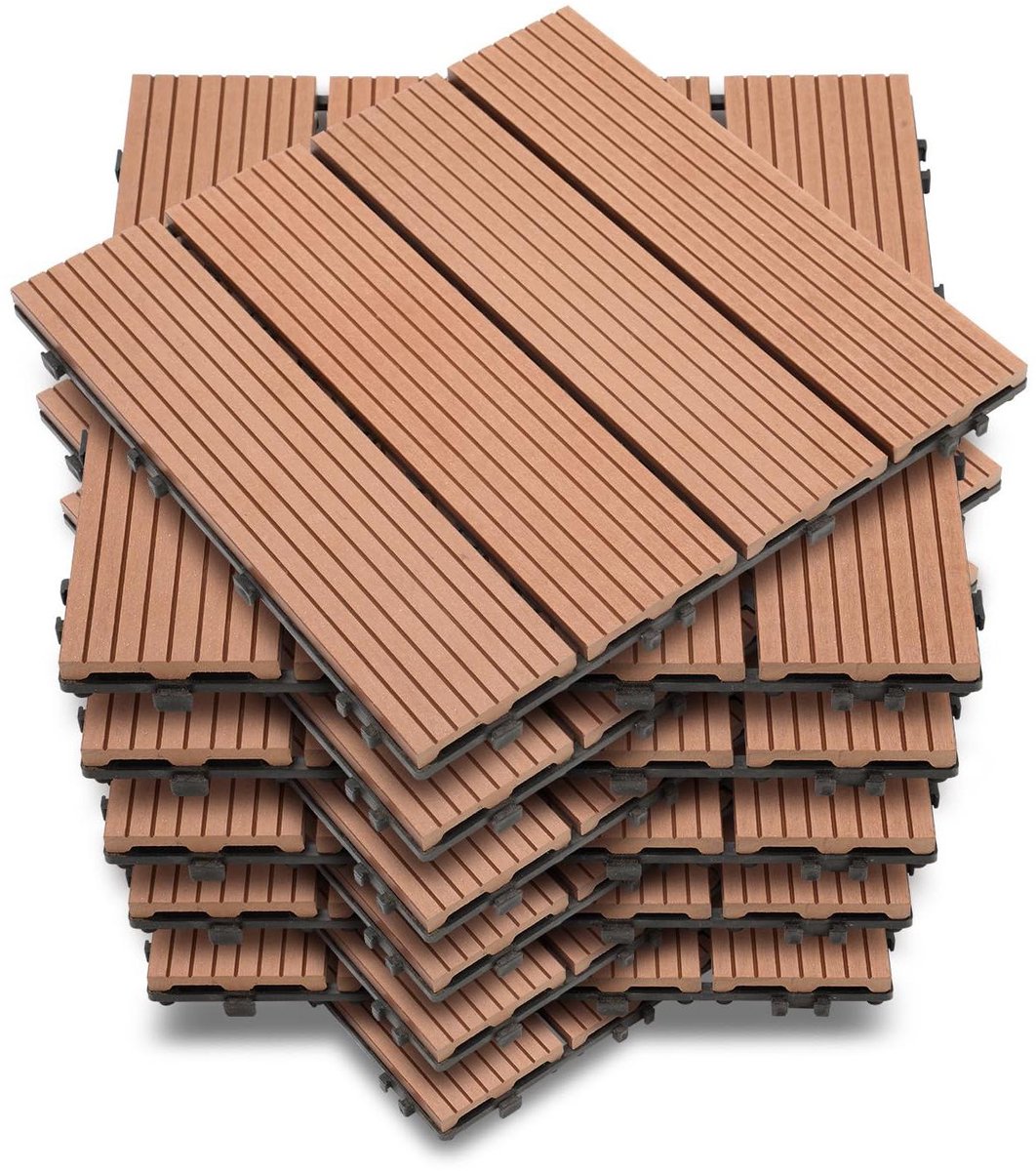 WPC Terrastegels - Balkontegels Tuintegels - Buiten Vloer Leggen - Kliksysteem Waterdicht - 30 x 30 cm 99 stuks - Bruin
