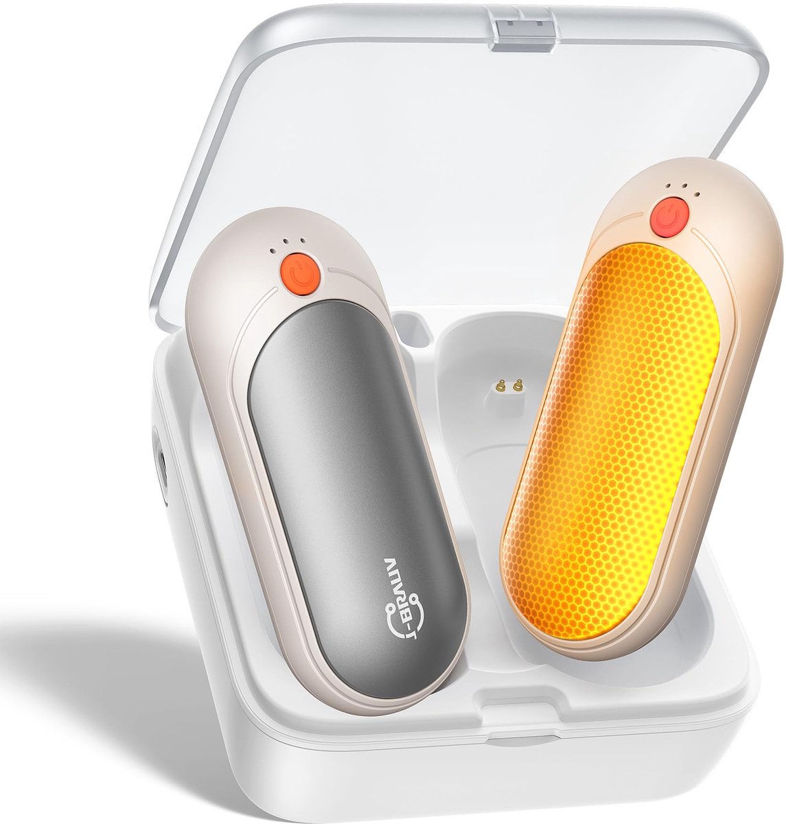 SnelShoppen - J-BRAUV Elektrische Handwarmers Oplaadbaar 2 Stuks, 2000 mAh Herbruikbare Handwarmers met 10000 mAh Oplaadcase, 3 Warmtestanden, Dubbelz