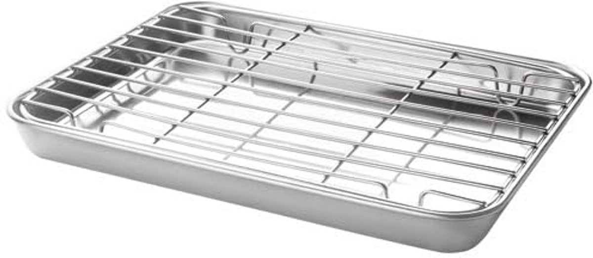 SnelShoppen - Essentiële Grillplaat met Rist, Roestvrij staal, Oven- en Vriesbestendig, 23.5 x 15.5 x 2.5 cm, Perfect voor Keuken en Buiten